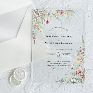 Invitaciones Acrílicas Simple Wildflower Fern Boda