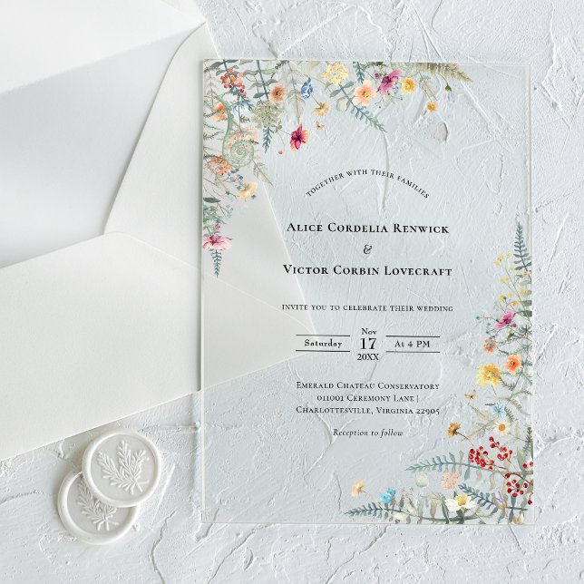 Invitaciones Acrílicas Simple Wildflower Fern Boda (Subido por el creador)