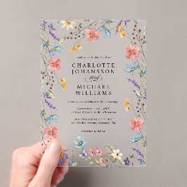 Invitaciones Acrílicas Simple Wildflower Modern Rustic Garden Wedding