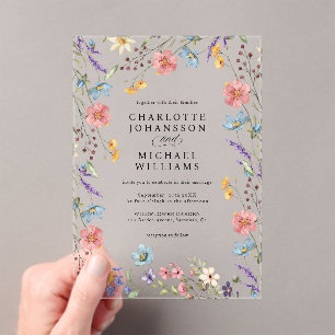 Invitaciones Acrílicas Simple Wildflower Modern Rustic Garden Wedding