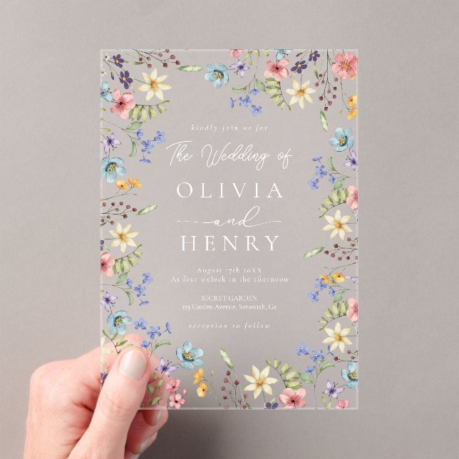 Invitaciones Acrílicas Simple Wildflower Modern Rustic Garden Wedding (Insitu (portátil))