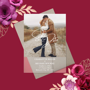 Invitaciones Acrílicas Simple y moderna foto casada salva la fecha