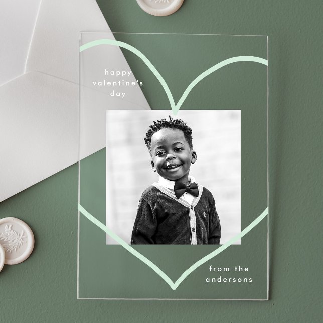 Invitaciones Acrílicas Simplemente ama a Mint Green Heart Photo El día de (Subido por el creador)