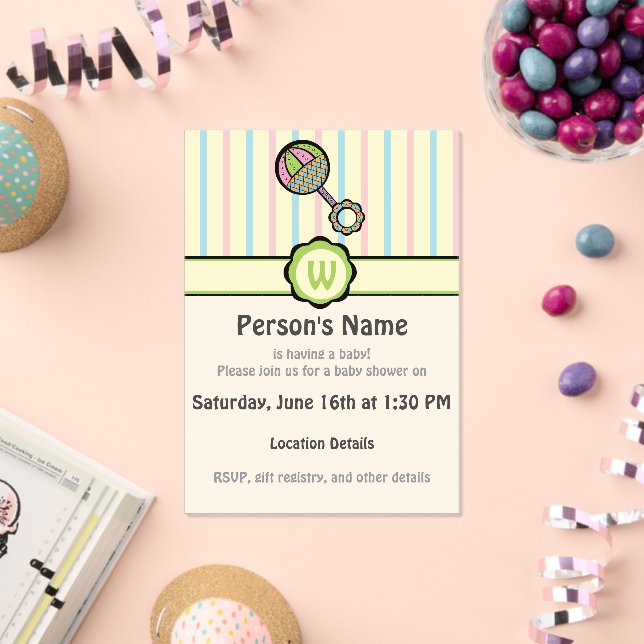 Invitaciones Acrílicas Simplemente Dulce Rattle Baby Shower (Insitu (Celebración))