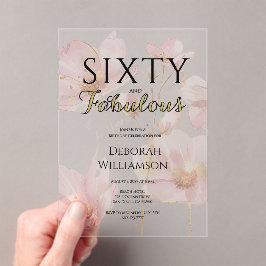 Invitaciones Acrílicas Sixty and Fabulous Black Pink 60th Birthday Party