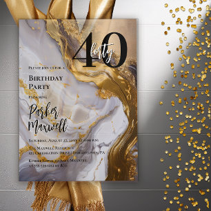 Invitaciones Acrílicas Sleek Gold   White Marble Modern 40 Birthday Party