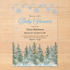 Invitaciones Acrílicas Snowflakes Pine Trees Winter Baby Shower