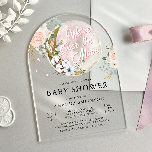 Invitaciones Acrílicas Sobre el Baby Shower del Arco Floral Rosa De La Lu (Subido por el creador)