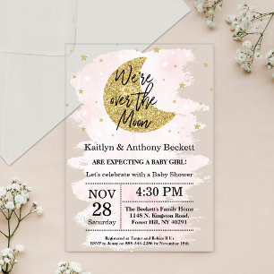 Invitaciones Acrílicas Sobre La Luna Baby Shower de Niña