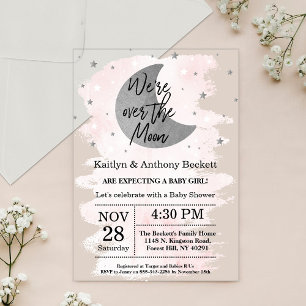 Invitaciones Acrílicas Sobre La Luna Baby Shower de Niña