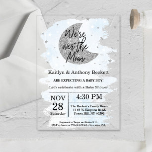 Invitaciones Acrílicas Sobre La Luna Baby Shower de Niño