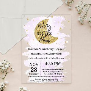 Invitaciones Acrílicas Sobre la luna   Baby Shower neutral