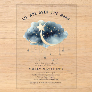 Invitaciones Acrílicas Sobre la Luna Estrellas Doradas Baby Shower