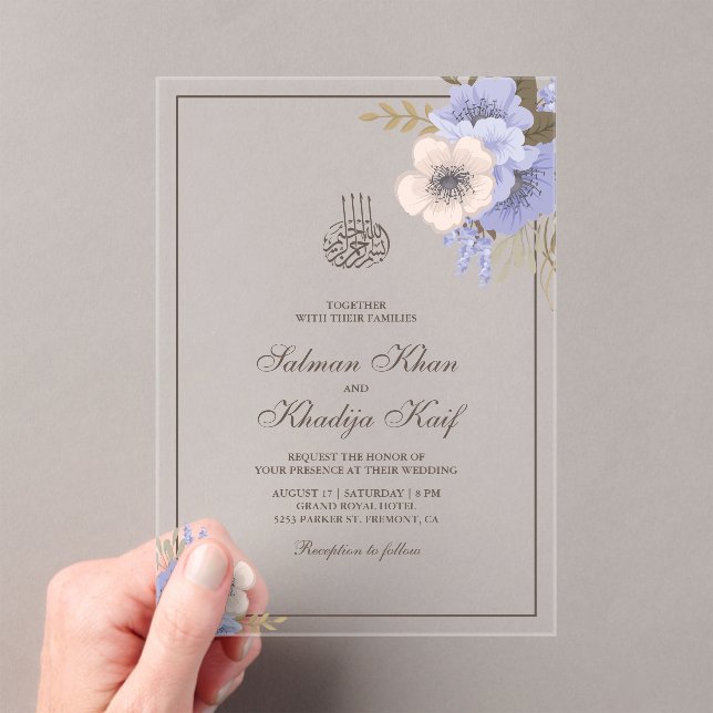 Invitaciones Acrílicas Soft Lavender Floral Islamic Muslim Wedding (Insitu (portátil))