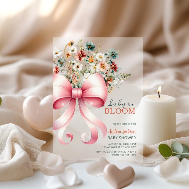 Invitaciones Acrílicas Soft Pink Floral Bow Baby in Bloom Girl Shower (Subido por el creador)