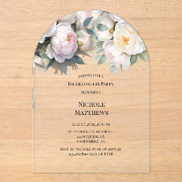 Invitaciones Acrílicas Soft White Peony with Eucalyptus Bachelorette