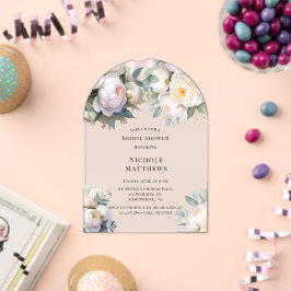 Invitaciones Acrílicas Soft White Peony with Eucalyptus Bachelorette