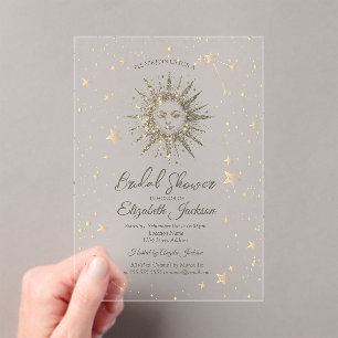 Invitaciones Acrílicas Sol Dorado Celestial, Estrellas Azul Marino Desped