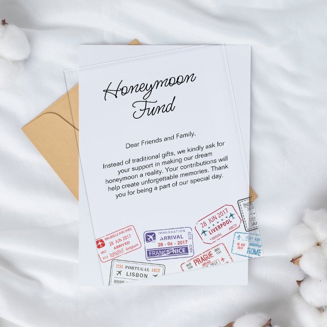 Invitaciones Acrílicas Solicitud de viaje del Registro de Bodas del Fondo (Honeymoon Fund Wedding Registry Travel Request Acrylic Invitations)