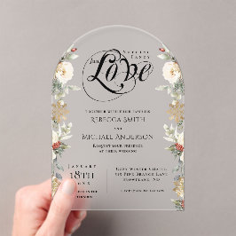 Invitaciones Acrílicas Solo Amor Elegante Arco Floral Boda de Invierno