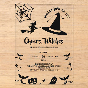 Invitaciones Acrílicas Sombrero de Bruja Simple Disfraz de Adulto Fiesta