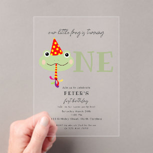 Invitaciones Acrílicas Sombrero de fiesta de rana linda para niños cumple