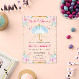 Invitaciones Acrílicas Sombrilla de lluvia azul de primavera para fiesta 