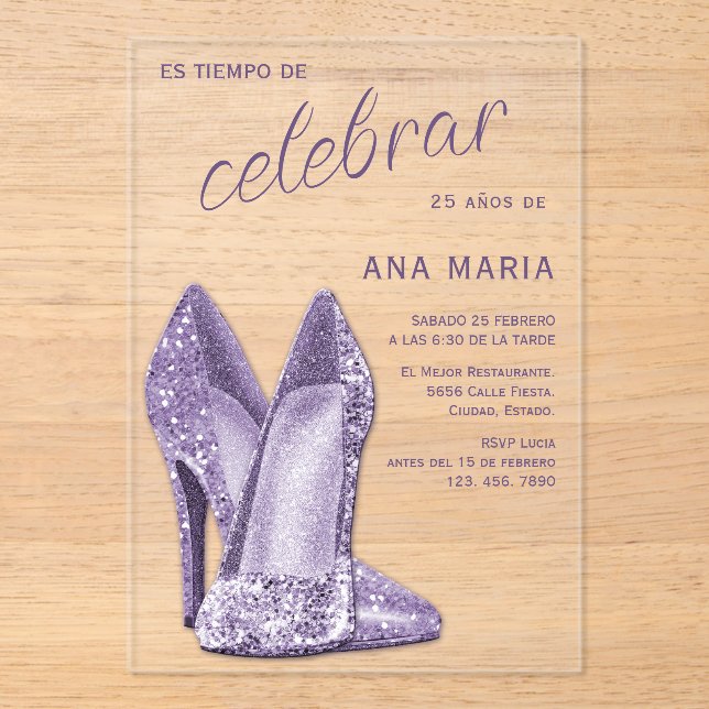 Invitaciones Acrílicas Sophisticated Amethyst Spanish Feminine Birthday  (Anverso)