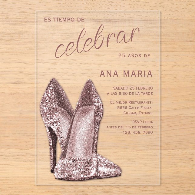Invitaciones Acrílicas Sophisticated Rose Gold Spanish Feminine Birthday  (Anverso)