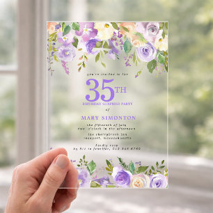 Invitaciones Acrílicas SORPRESA ACRÍLICA TRANSPARENTE Cumpleaños 35 Flora