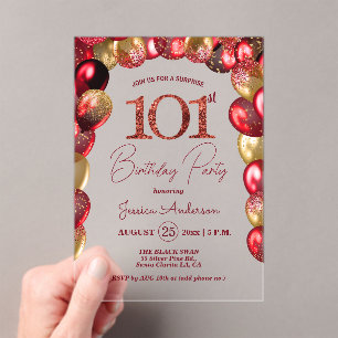 Invitaciones Acrílicas Sorpresa Cumpleaños 101 Fiesta Dorado Burgundy Bri