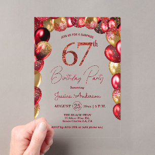 Invitaciones Acrílicas Sorpresa Cumpleaños 67 Feliz Cumpleaños Dorado Bur