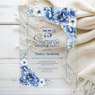Invitaciones Acrílicas Sorpresa de fiesta de cumpleaños 75 moderna floral