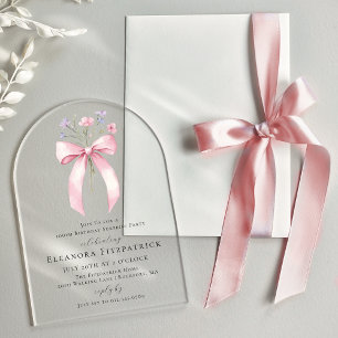 Invitaciones Acrílicas SORPRESA FIESTA 100 cumpleaños arco de flores silv