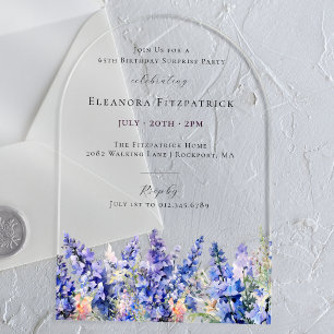 Invitaciones Acrílicas SORPRESA FIESTA 65 de julio Flor de mes de nacimie