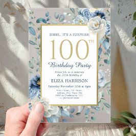Invitaciones Acrílicas Sorpresa Floral Azul Dusty 100 cumpleaños