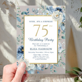 Invitaciones Acrílicas Sorpresa Floral Azul Dusty 75 cumpleaños