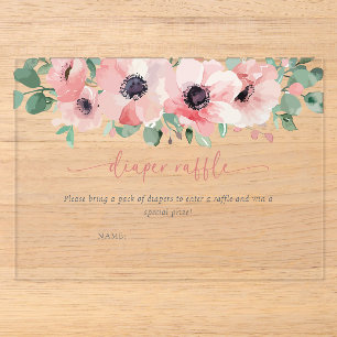 Invitaciones Acrílicas Sorteo de pañales Blooming in Love Rosa Baby Showe