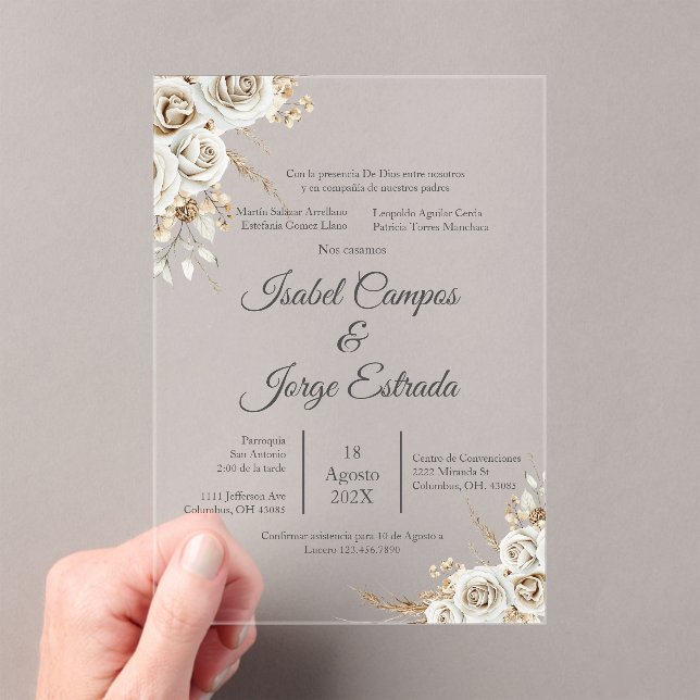 Invitaciones Acrílicas Spanish Boho Floral Wedding (Insitu (portátil))