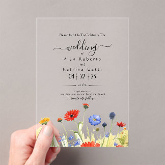 Invitaciones Acrílicas Spring Meadow Wildflowers Wedding Invitation