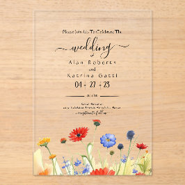 Invitaciones Acrílicas Spring Meadow Wildflowers Wedding Invitation