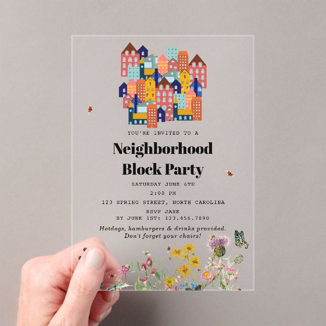 Invitaciones Acrílicas Spring Neighborhood BBQ Block Party (Insitu (portátil))