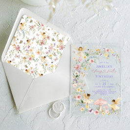 Invitaciones Acrílicas Spring Wildflower Fairy First 1st Birthday