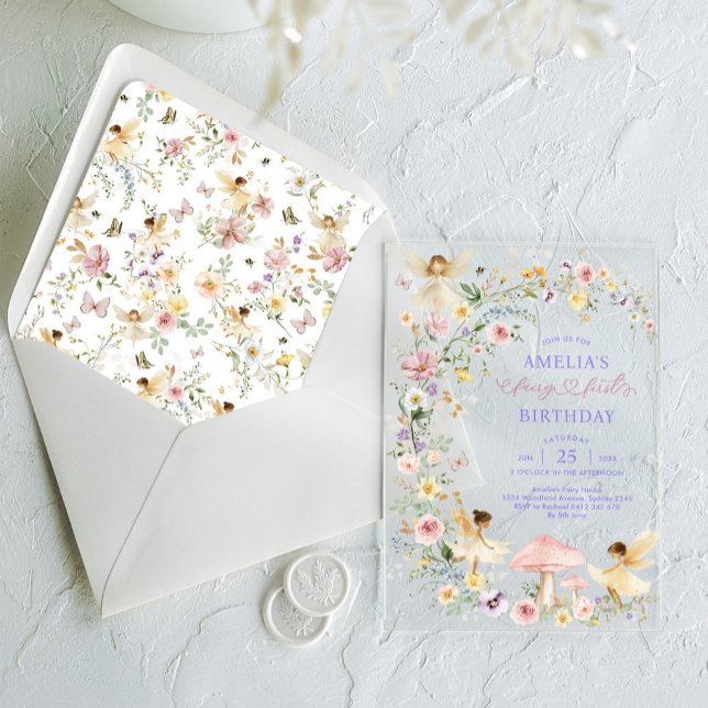 Invitaciones Acrílicas Spring Wildflower Fairy First 1st Birthday (Subido por el creador)
