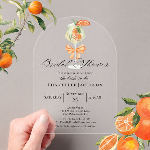 Invitaciones Acrílicas Spritz Naranja Chic Minimalista para Despedida de 