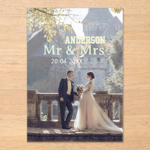 Invitaciones Acrílicas Sr & Sra agregar nombre de familia foto fecha boda