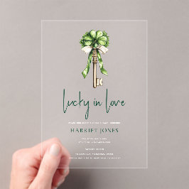 Invitaciones Acrílicas St Patrick’s Bridal Shower Gold Key & Clover