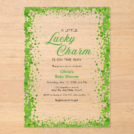 Invitaciones Acrílicas St Patrick's Day A Little Lucky Charm Baby Shower 