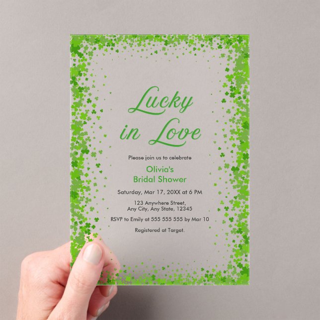 Invitaciones Acrílicas St Patrick's Day Lucky in Love Bridal Shower  (Insitu (portátil))