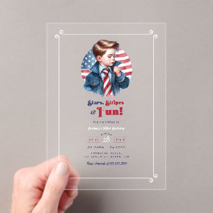 Invitaciones Acrílicas Stars, Stripes & Fun Patriotic Boy Party